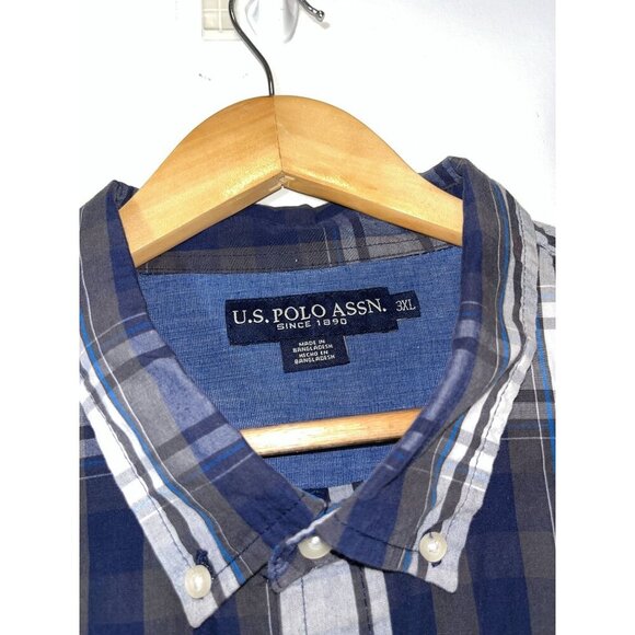 U.S. Polo Assn. Mens 3XL Blue & White Plaid Button-Down Shirt - Picture 6 of 11